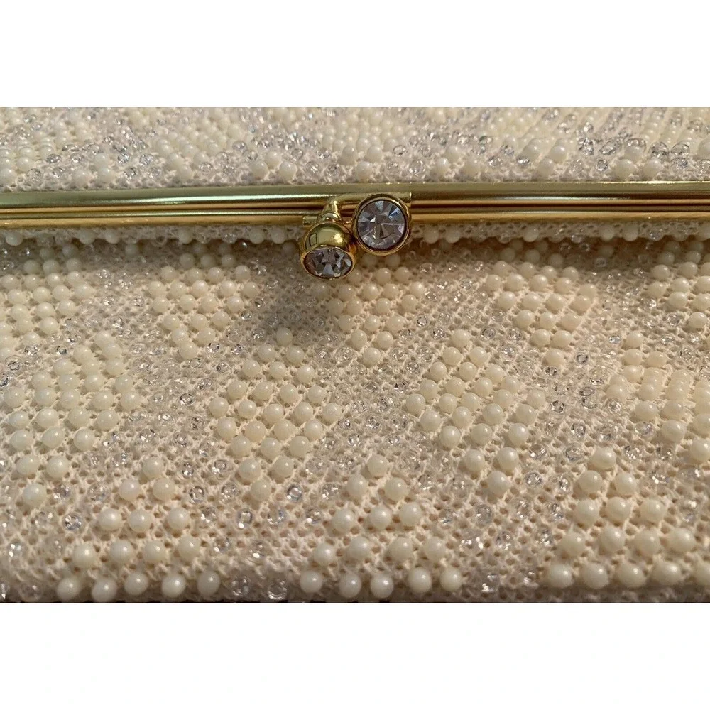 Vintage Cream Beaded Tote with Matching Coin Purse - Gold Hardware